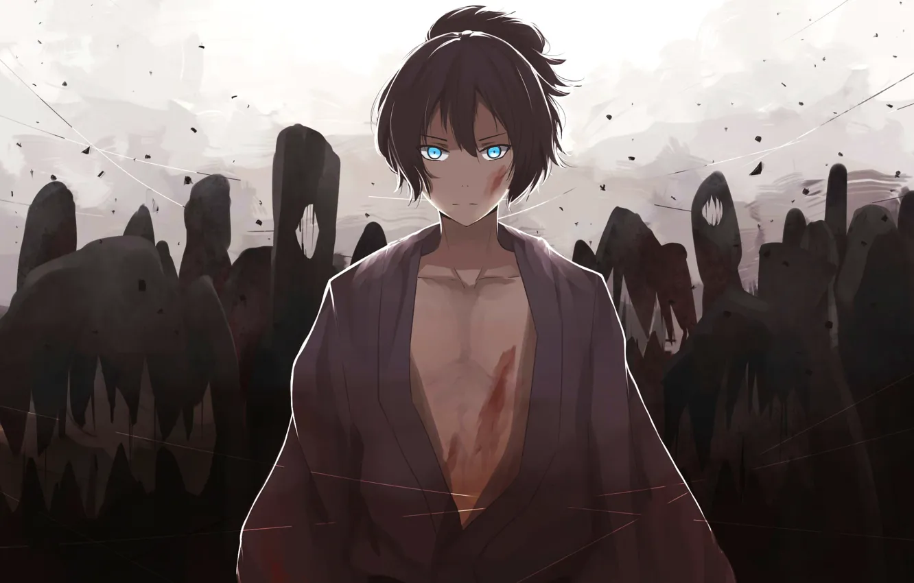 Photo wallpaper blood, anime, art, guy, noragami, yato, gkn levi