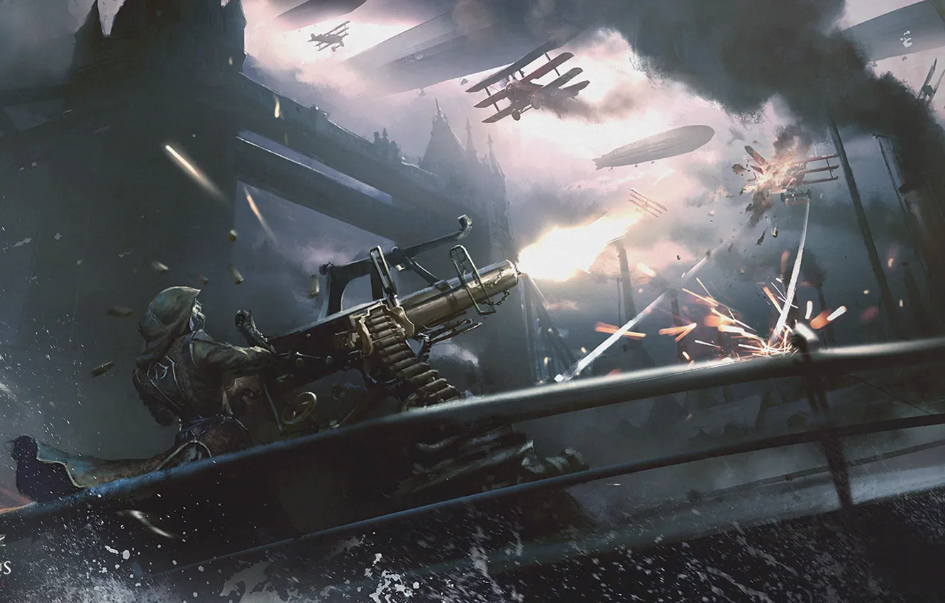 Photo wallpaper bridge, the city, war, London, art, the plane, Assassin's Creed, Syndicate