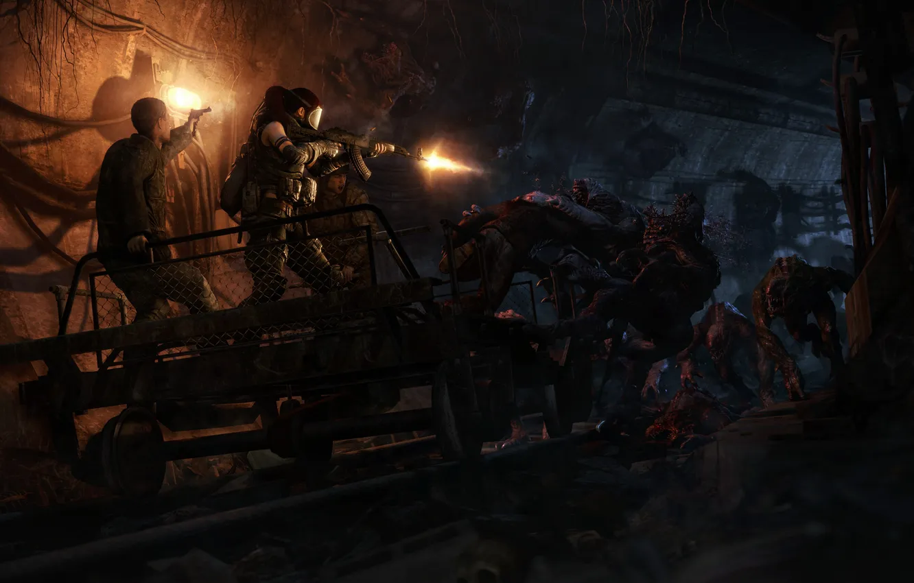 Photo wallpaper chase, the tunnel, monsters, metro 2033, subway, trolley