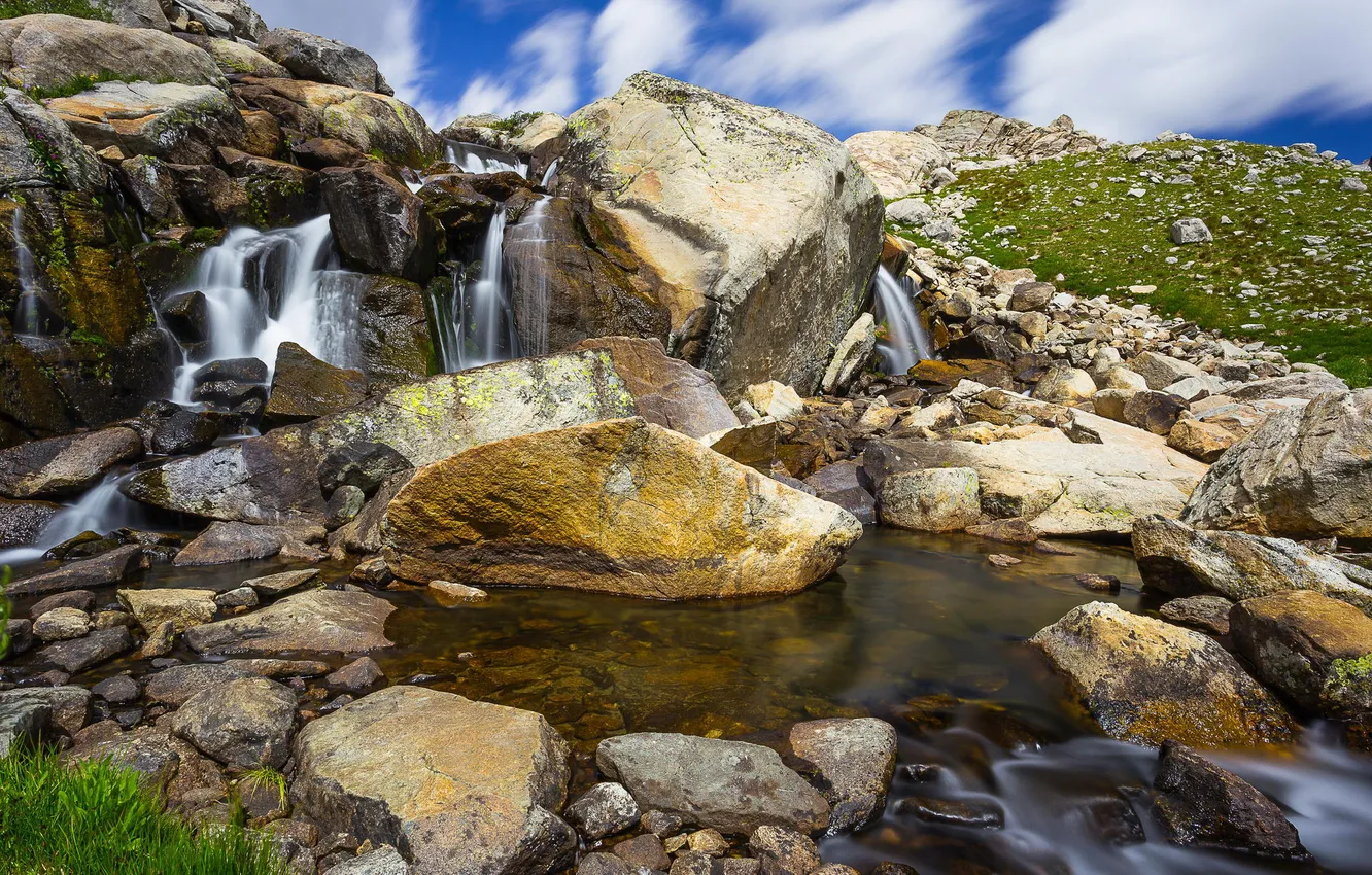Photo wallpaper nature, river, stones, waterfall