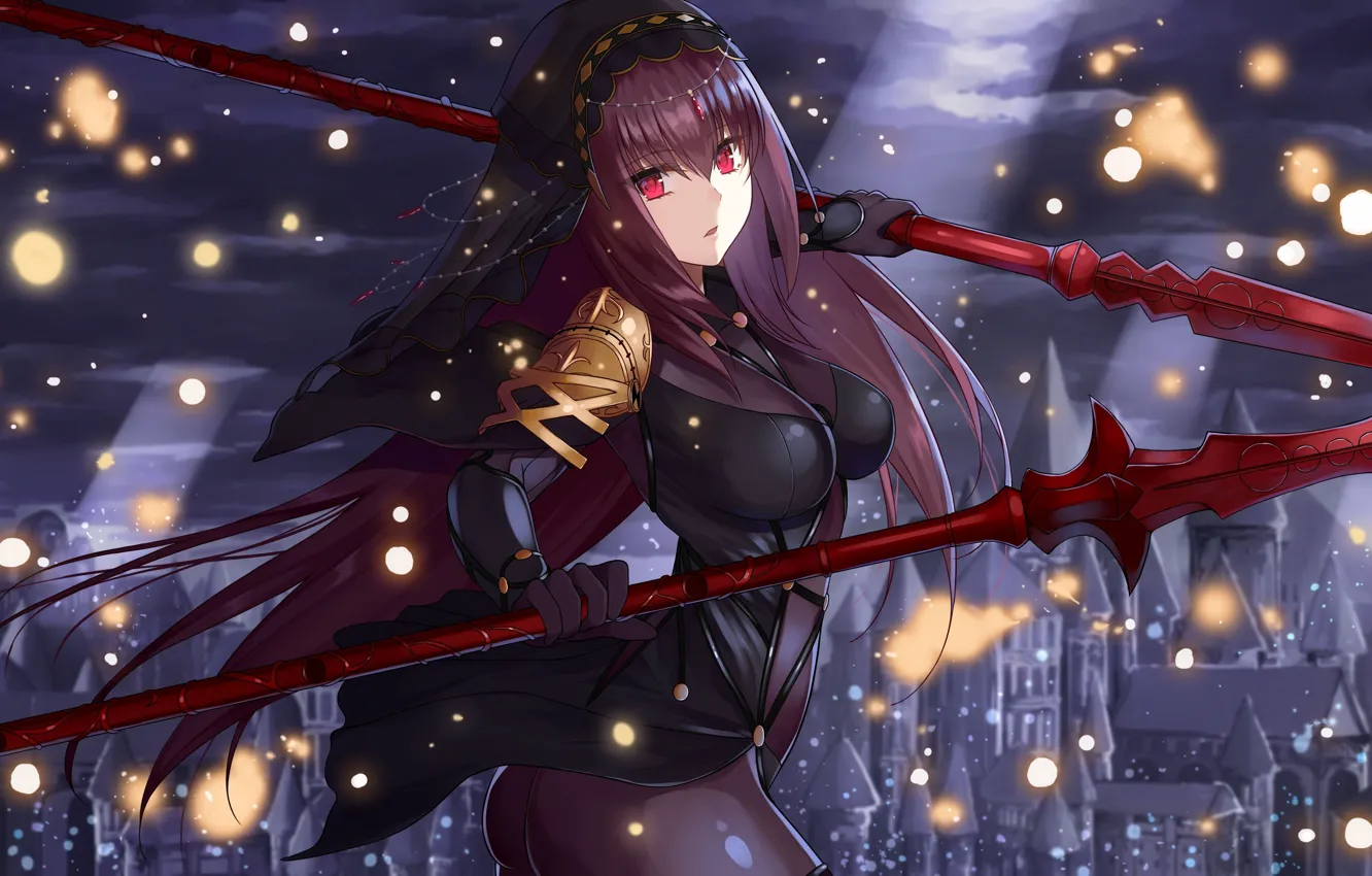 Photo wallpaper weapon, anime, asian, manga, japanese, bishojo, spear, seifuku