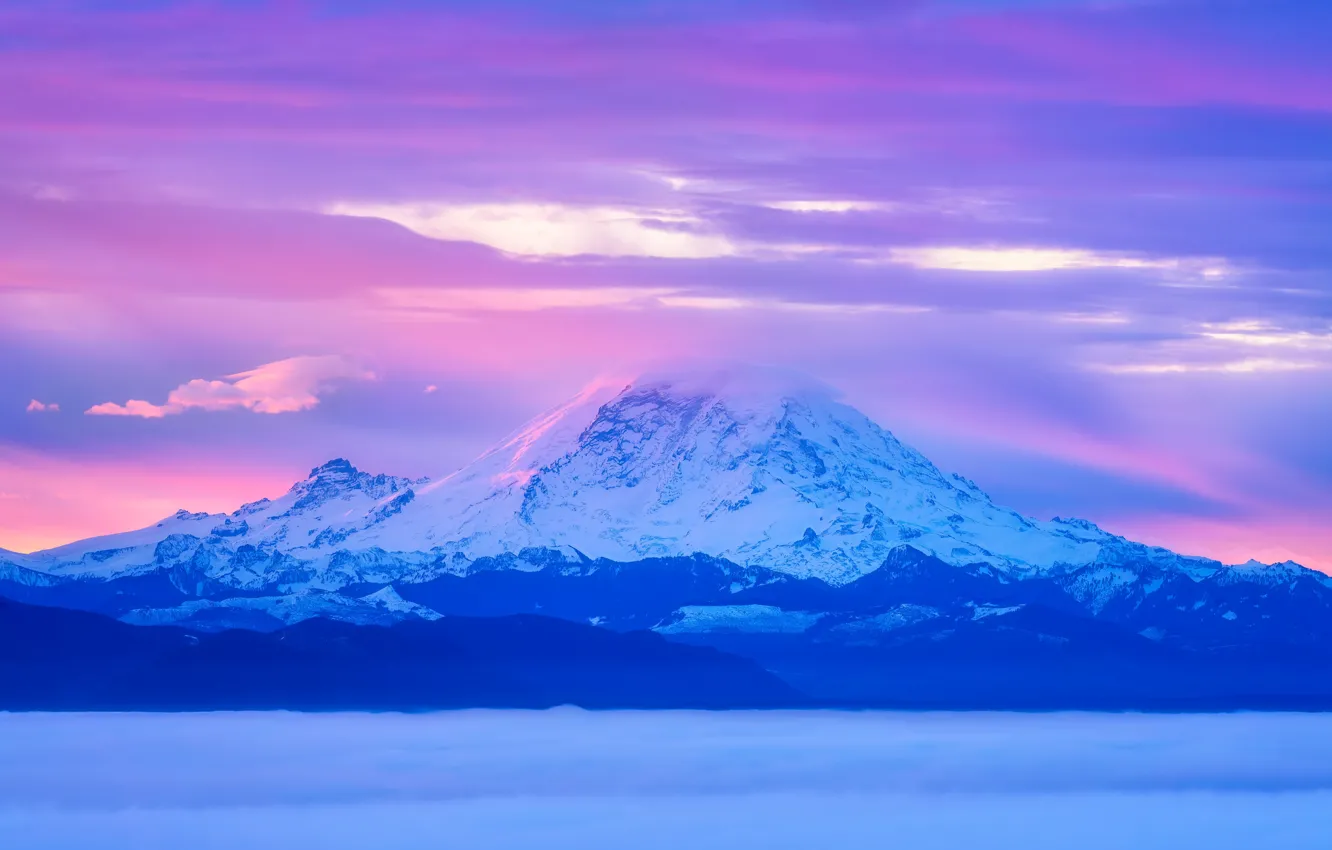 Photo wallpaper winter, clouds, snow, mountains