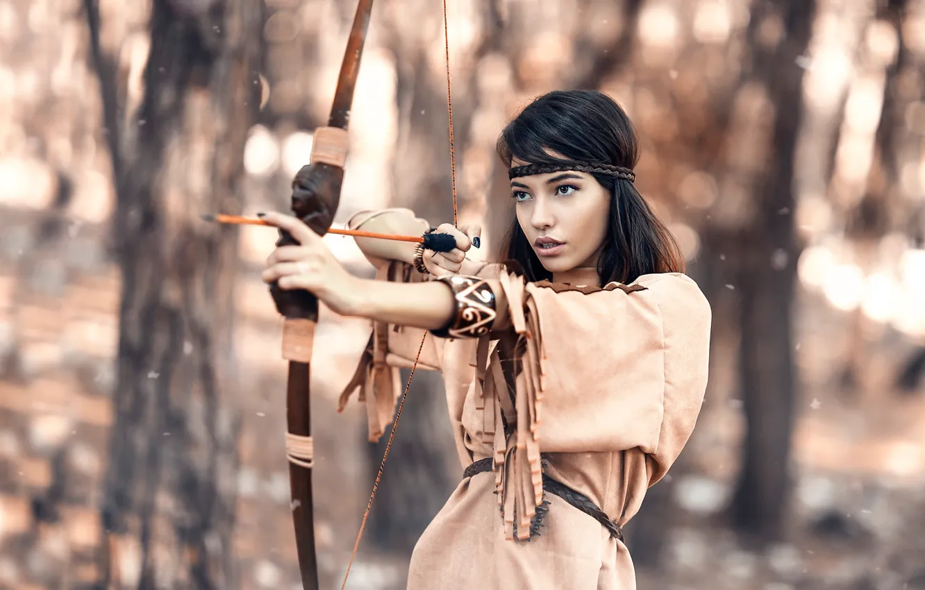 Photo wallpaper girl, bow, arrows, Alessandro Di Cicco, Native Hunter