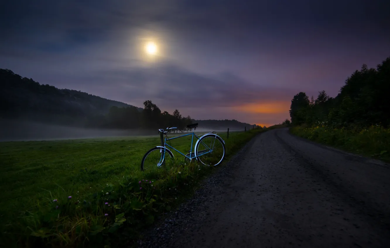 Photo wallpaper road, night, bike