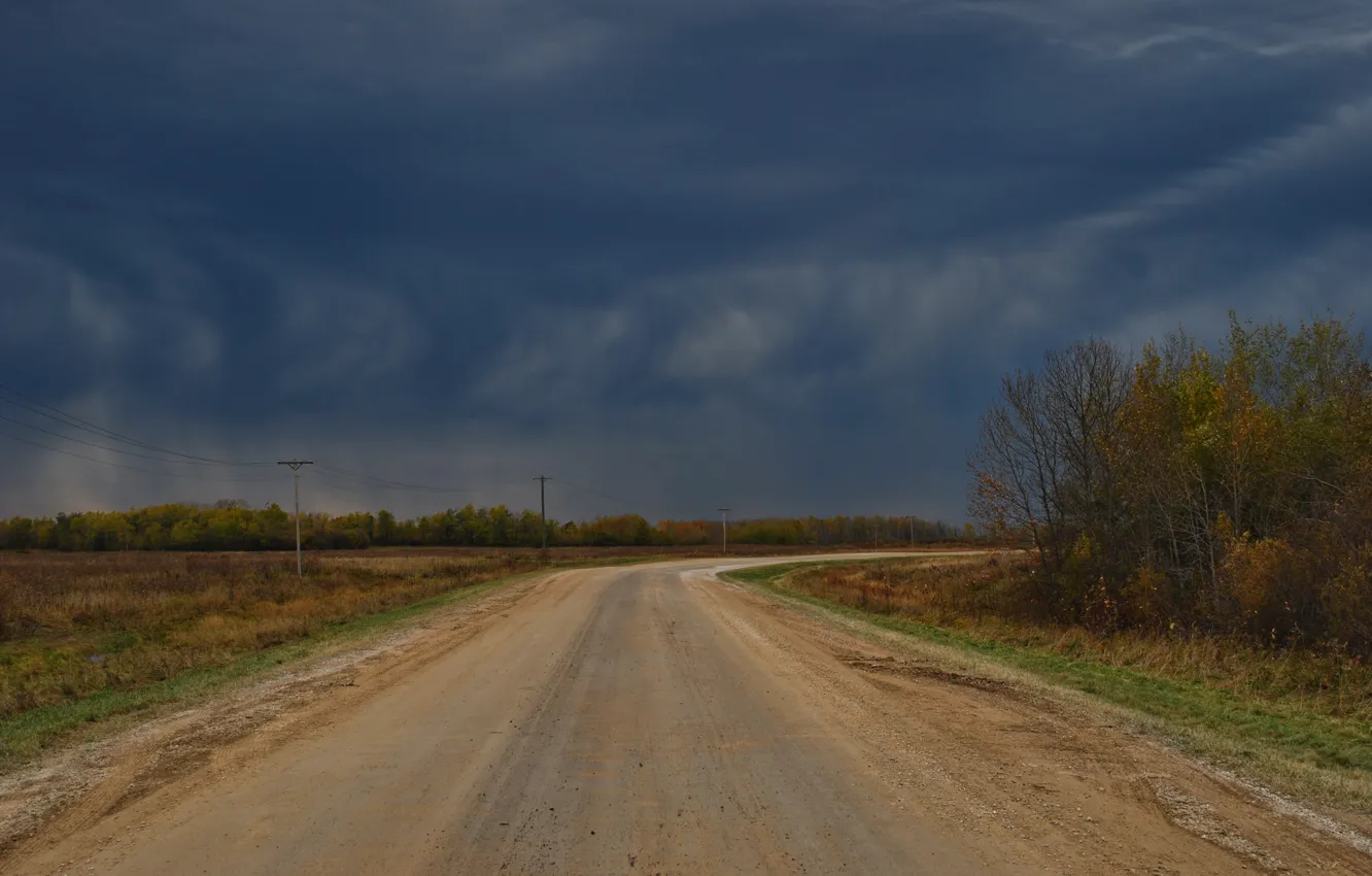 Photo wallpaper road, autumn, clouds, road, sky, autumn, clouds