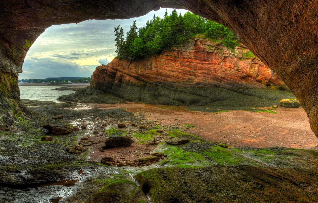 Photo wallpaper nature, rocks, tide, Canada, the grotto, New Brunswick, St. Martins, the Bay of Fundy