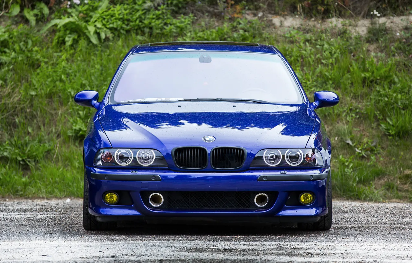 Photo wallpaper blue, reflection, bmw, BMW, blue, the front, e39