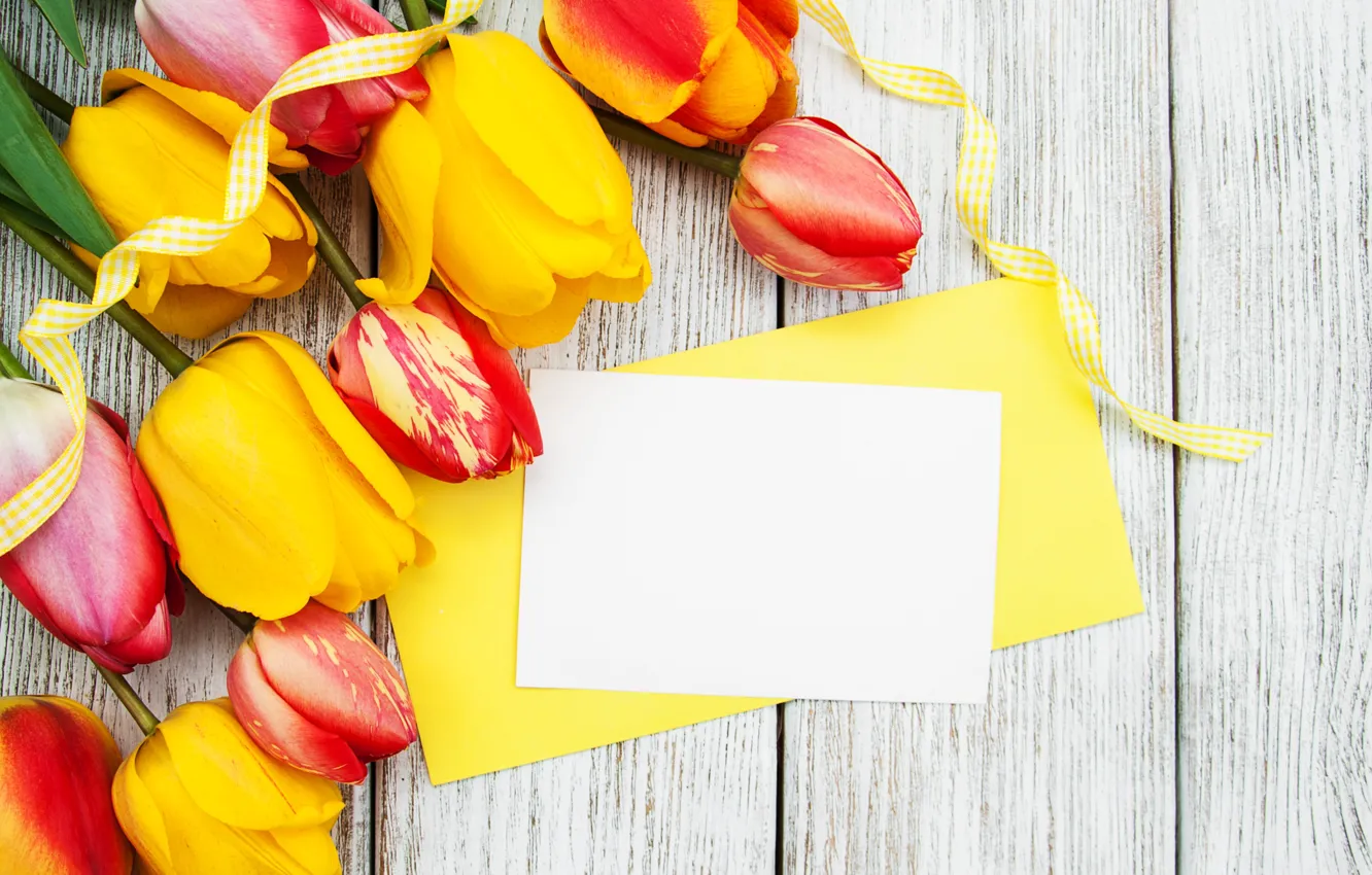 Photo wallpaper table, bouquet, tape, tulips, color, Olena Rudo