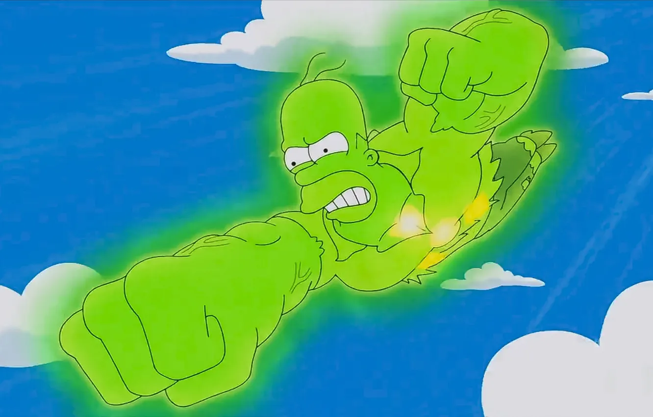 Photo wallpaper green, cartoon, fly, Homer Simpson, Radiation