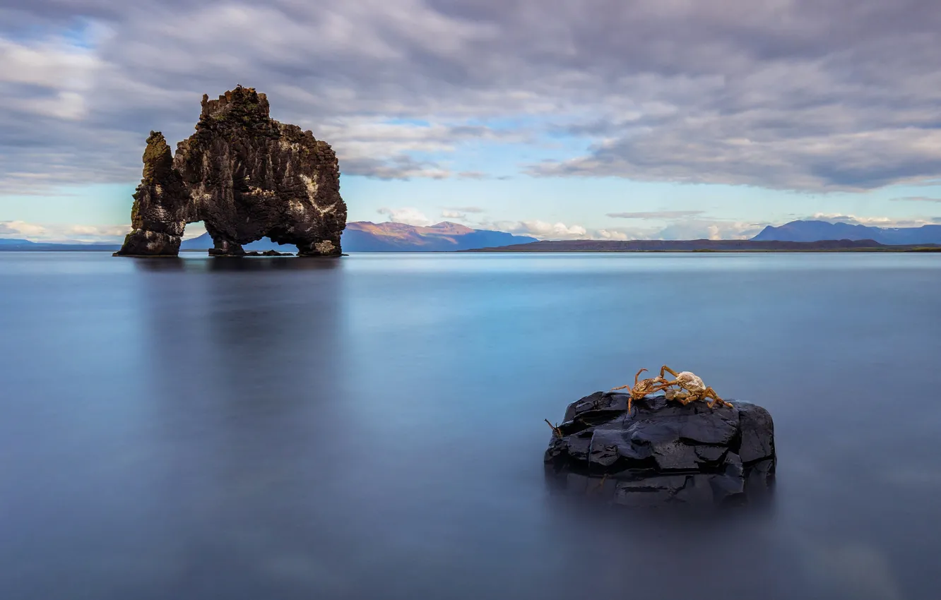 Photo wallpaper sea, clouds, landscape, mountains, nature, stones, rocks, crab