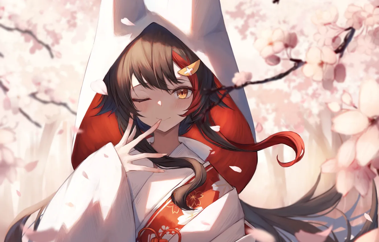 Photo wallpaper girl, Sakura, wolf, Virtual youtuber, Mio Ookami, Holo no Graffiti, HoloLive