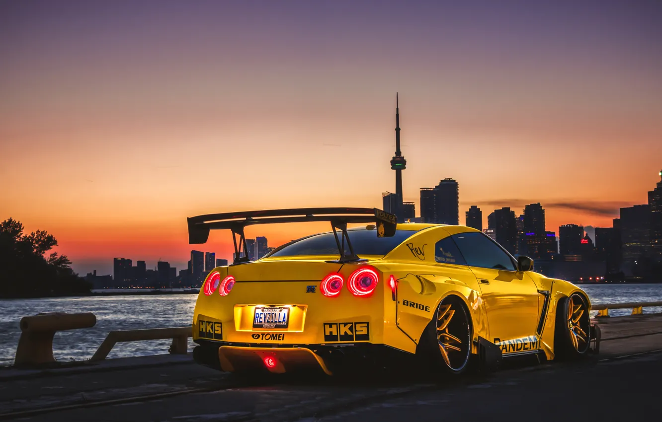 Photo wallpaper sunset, tuning, the evening, Canada, Nissan, GT-R, Toronto, Canada