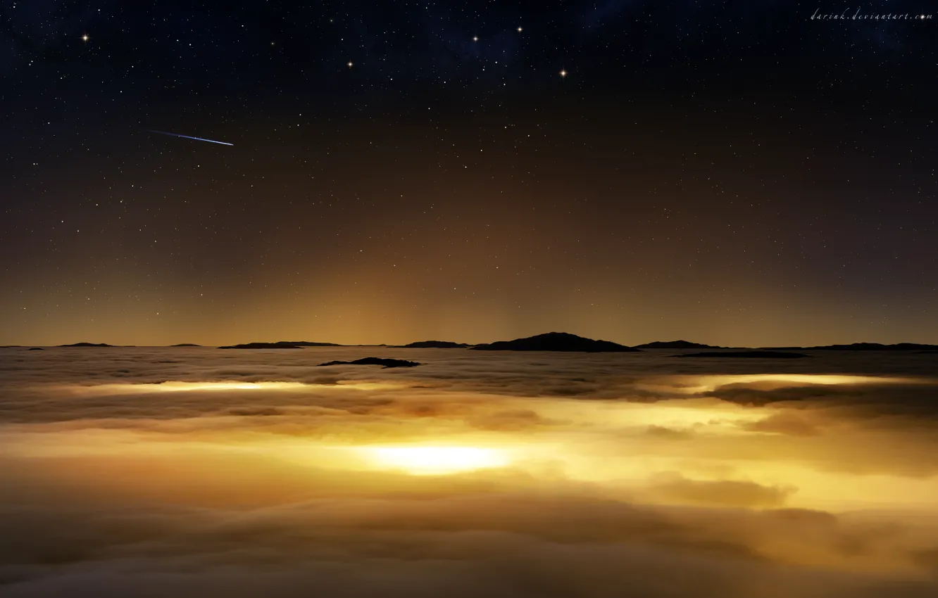 Photo wallpaper the sky, stars, clouds, surface, planet, comet