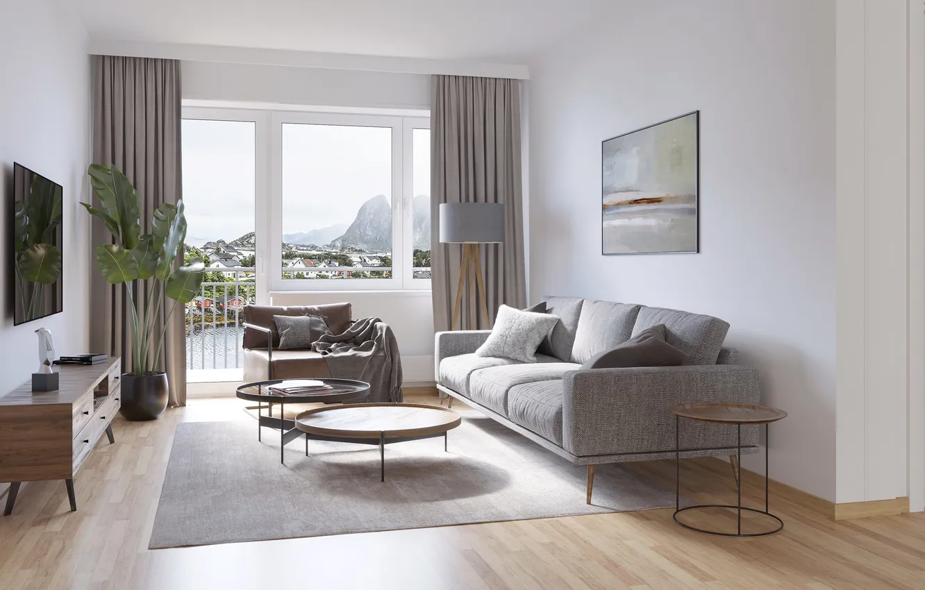 Photo wallpaper design, style, room, interior, Norway, living room, Scandinavian style