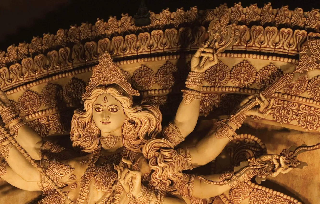 Photo wallpaper India, temple, Kolkata, statue of goddess Durga