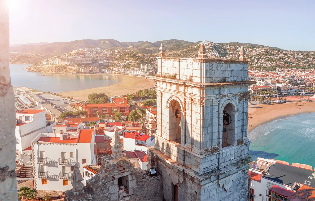 Photo wallpaper tower, panorama, Spain, Valencia, the bell tower, Peniscola