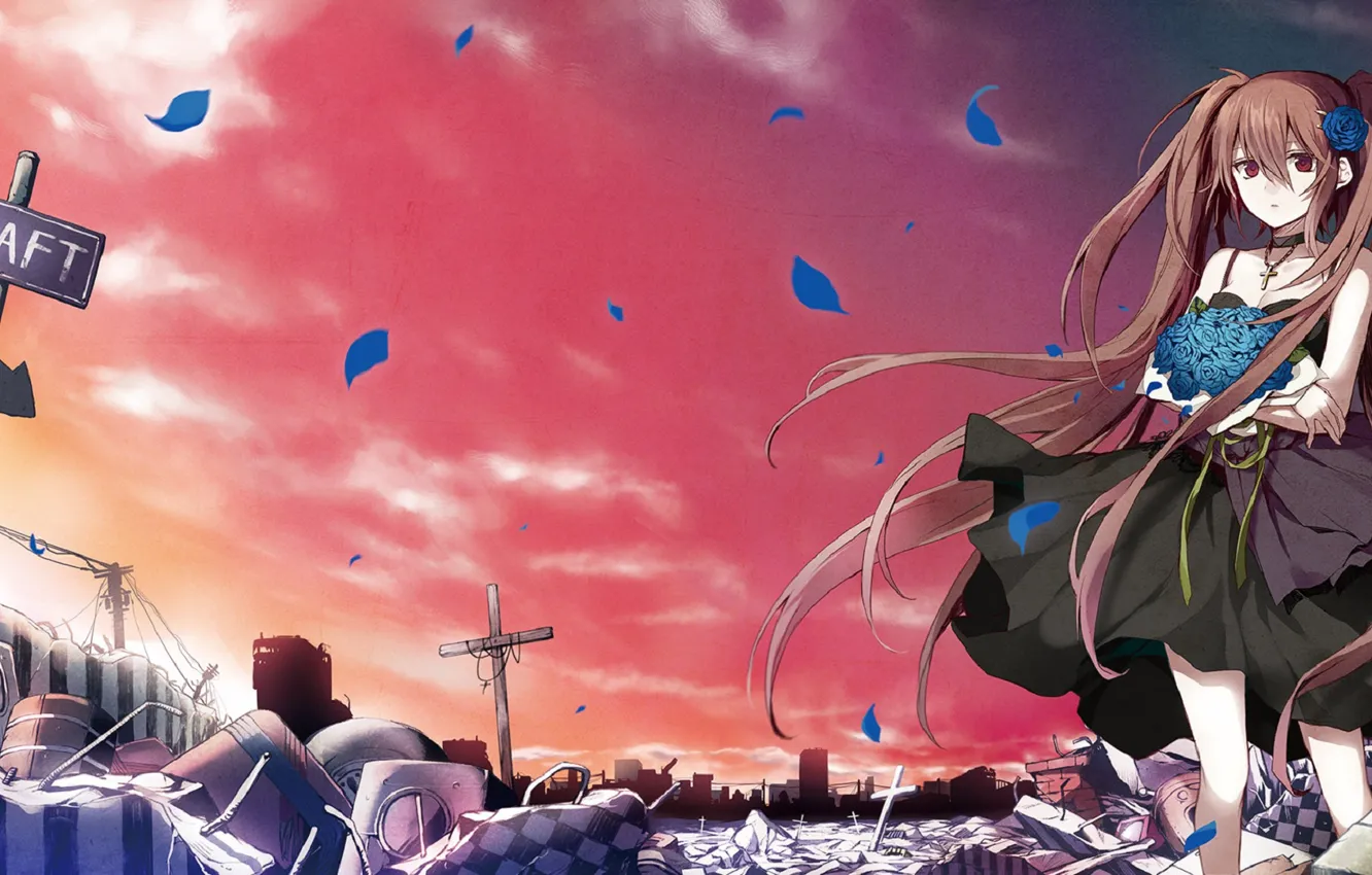 Photo wallpaper girl, sunset, roses