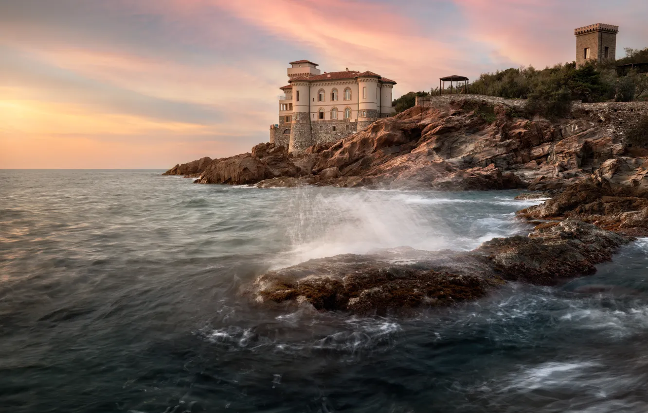 Photo wallpaper sea, castle, shore, mansion