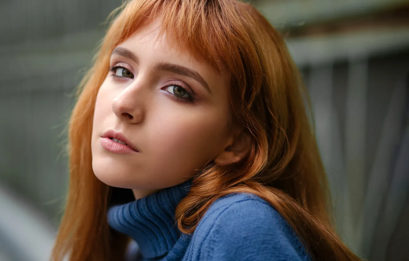 Photo wallpaper look, close-up, model, portrait, makeup, hairstyle, redhead, sweater