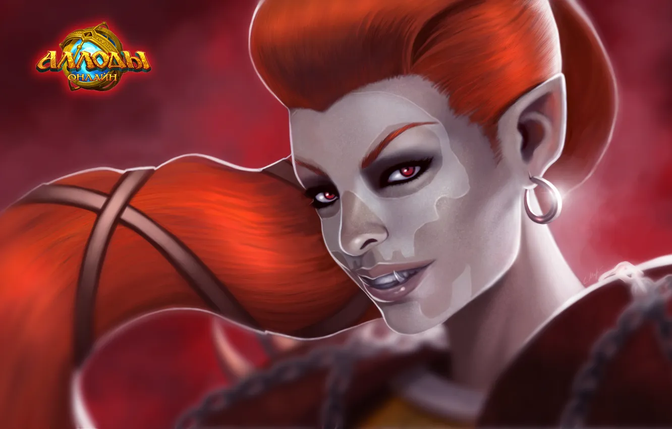 Photo wallpaper look, girl, smile, chain, fangs, Orc, Rage