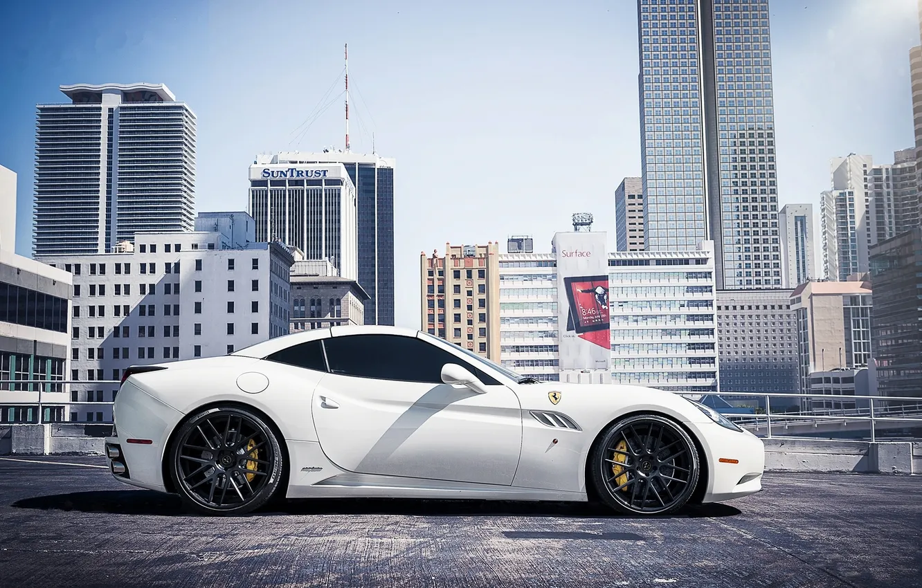 Photo wallpaper white, the sky, black, CA, profile, Parking, Ferrari, white
