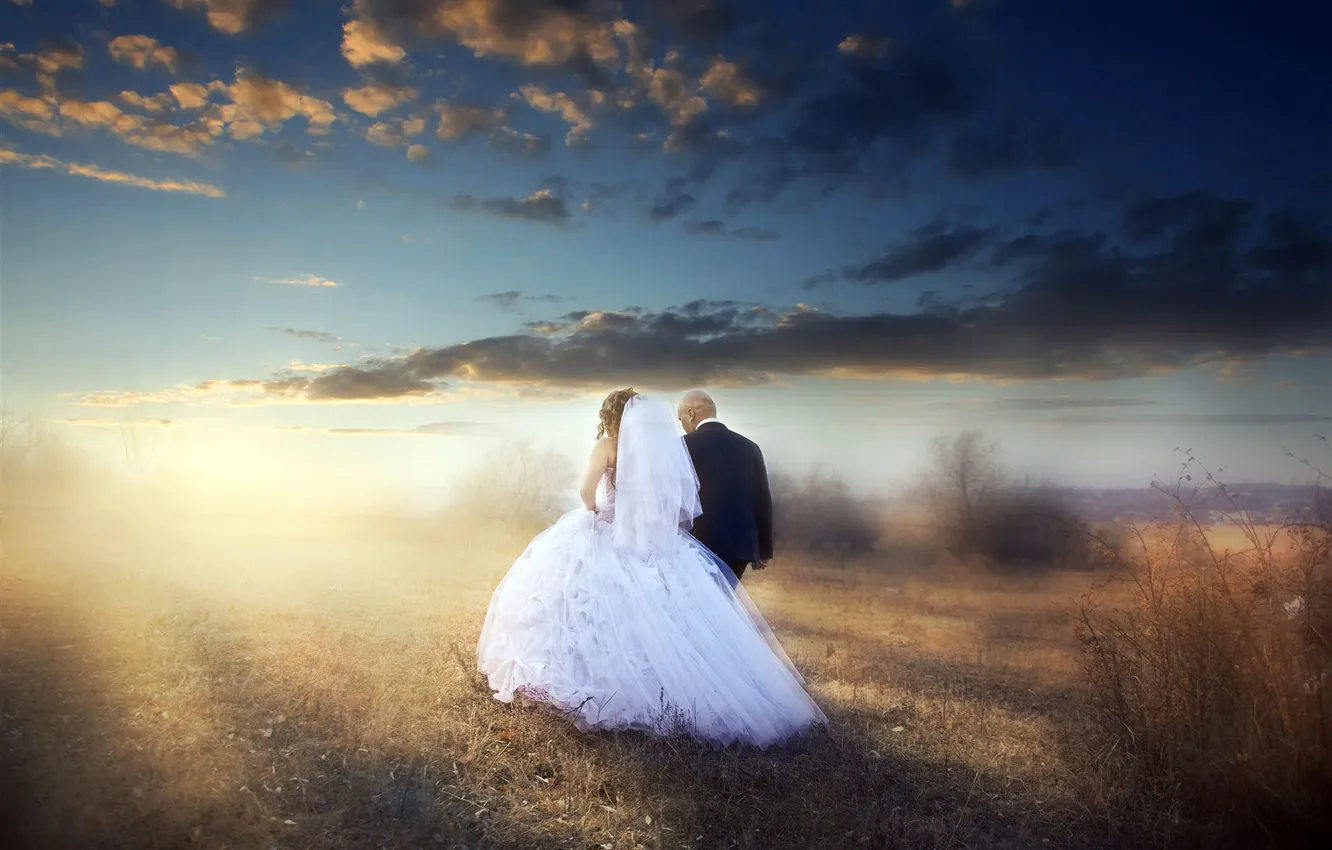 Photo wallpaper white, the sky, clouds, rays, light, love, landscape, dawn