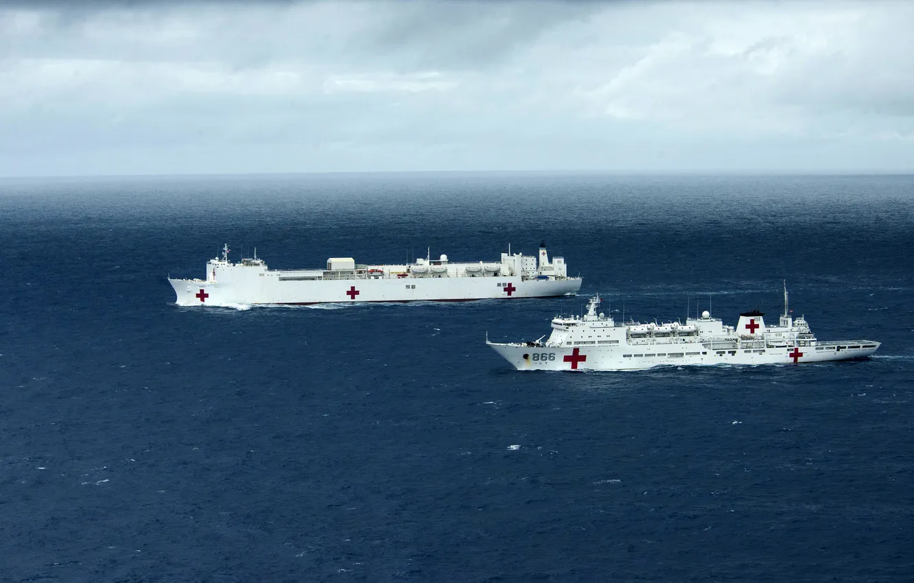 Photo wallpaper sea, ships, hospital, USNS Mercy, Peace Ark, (T-AH 19), (T-AH 866)