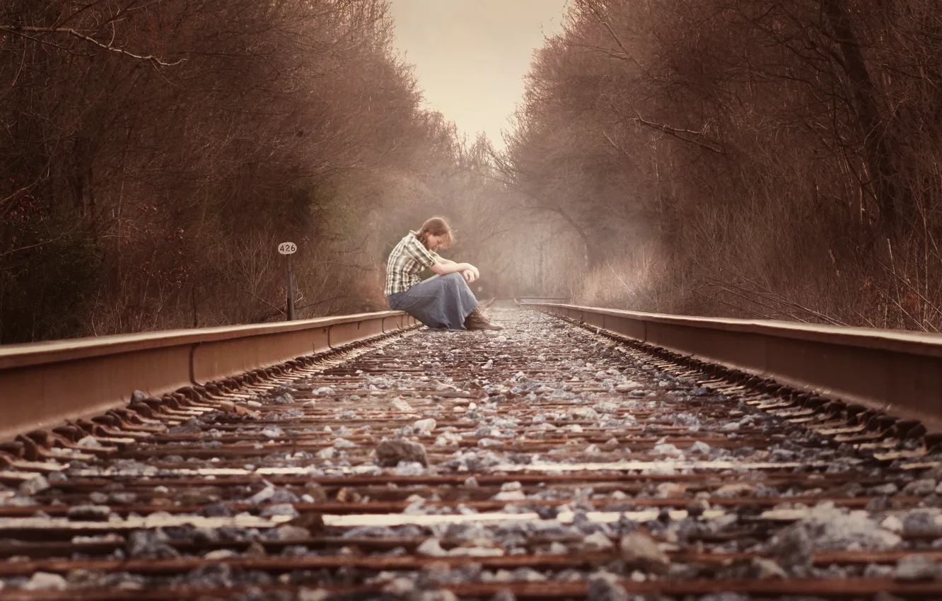 Photo wallpaper girl, mood, railroad