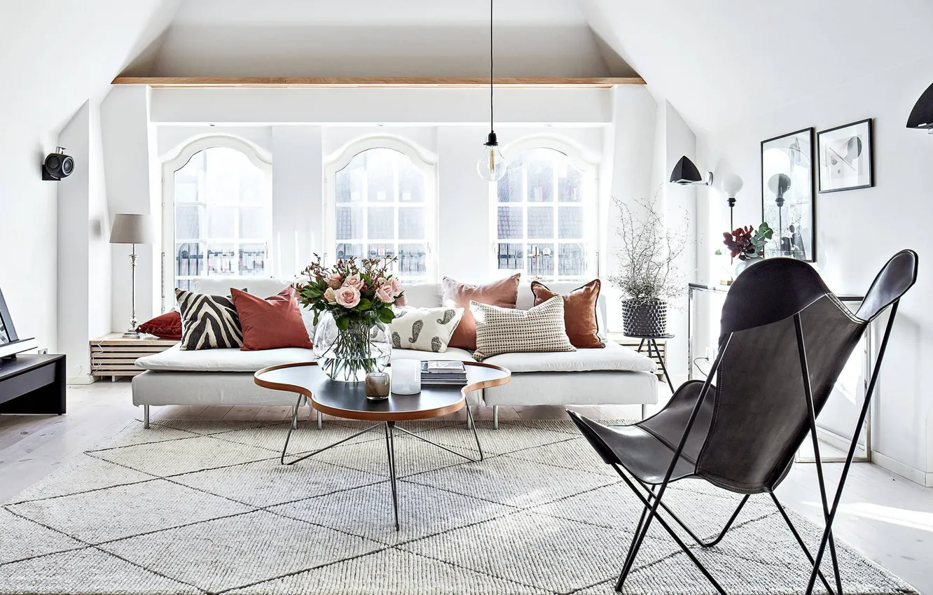 Photo wallpaper interior, living room, Scandinavian style, Apartment in Gothenburg
