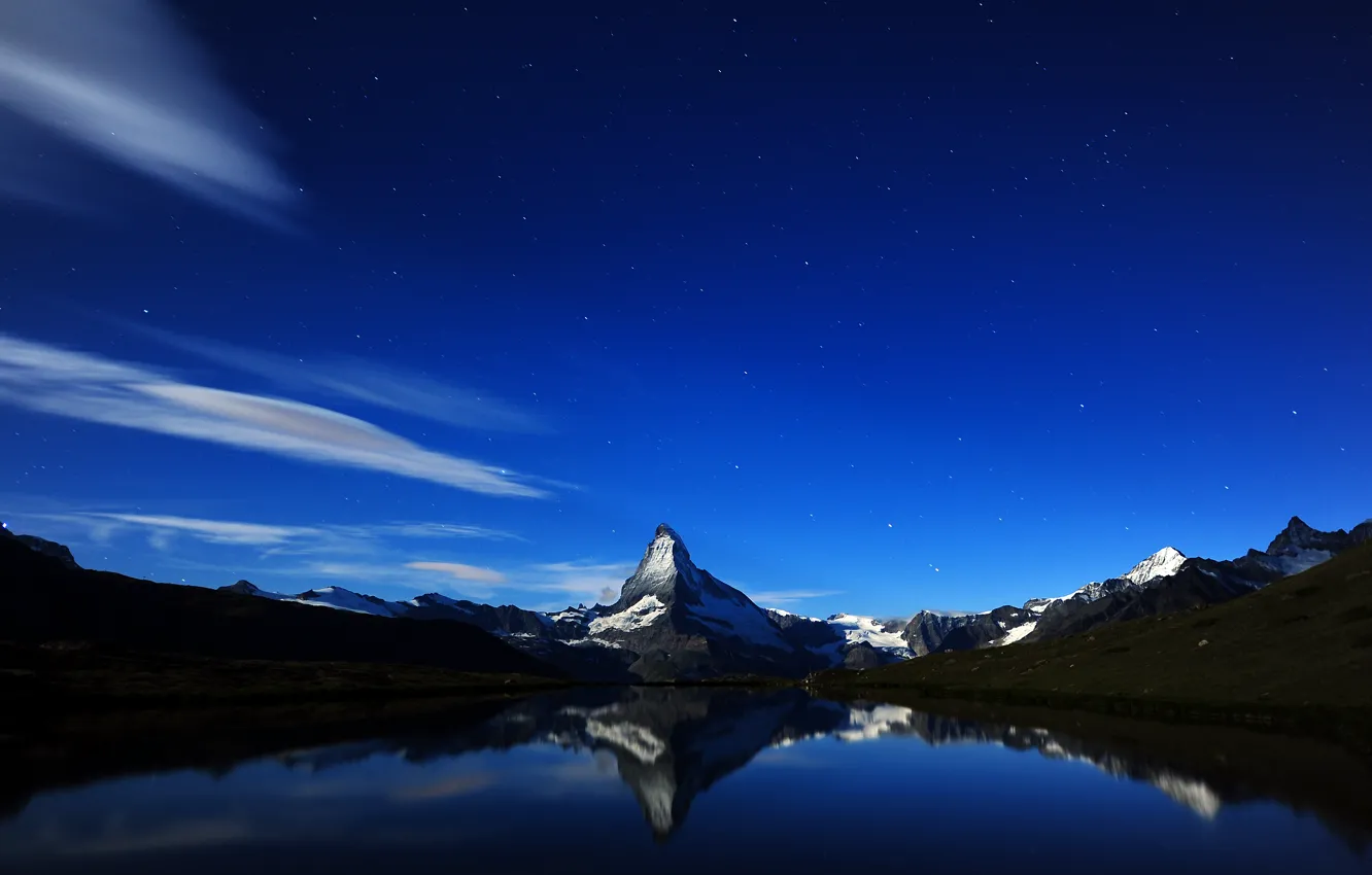 Photo wallpaper mountains, night, Switzerland, Matterhorn's Midnight Reflection