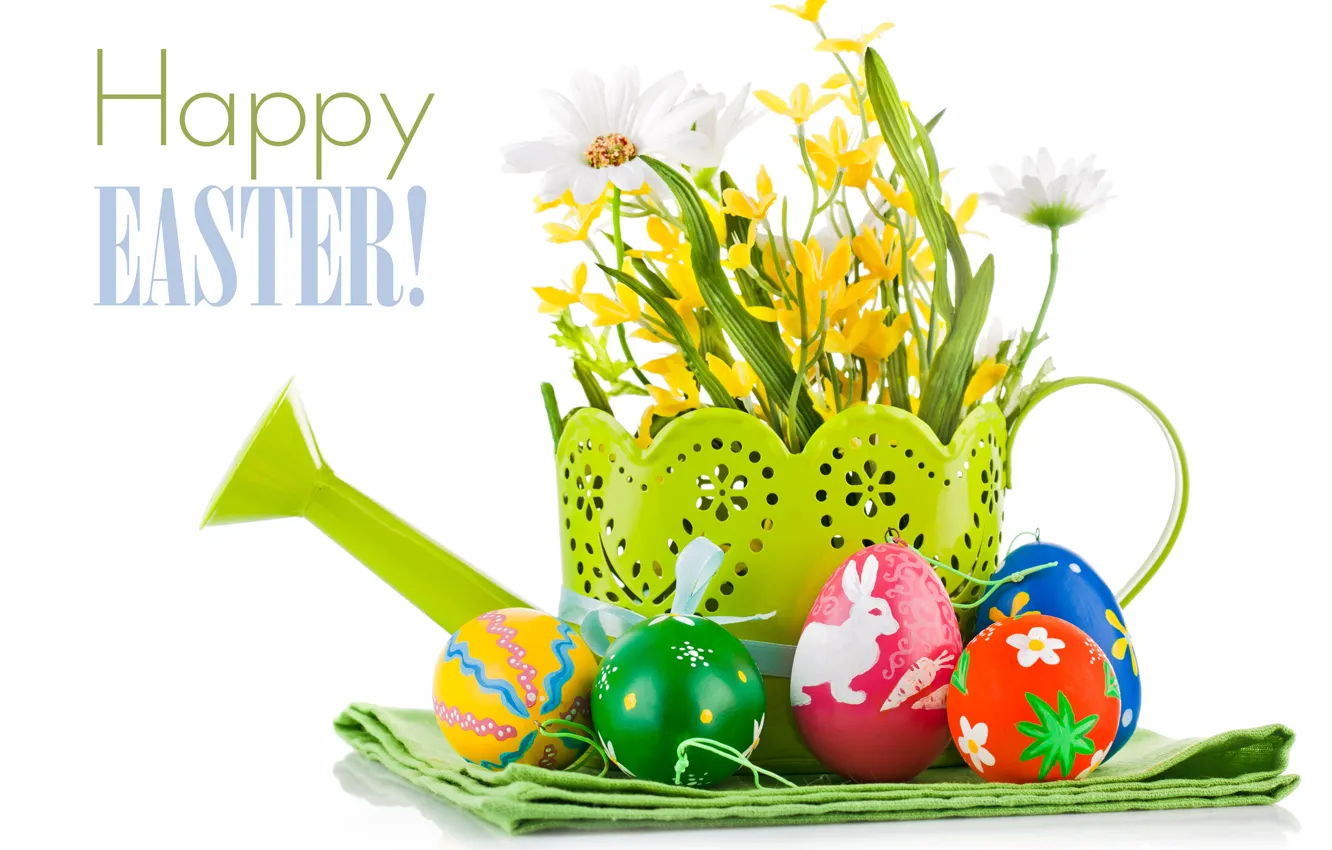 Photo wallpaper flowers, eggs, Easter, lake, eggs