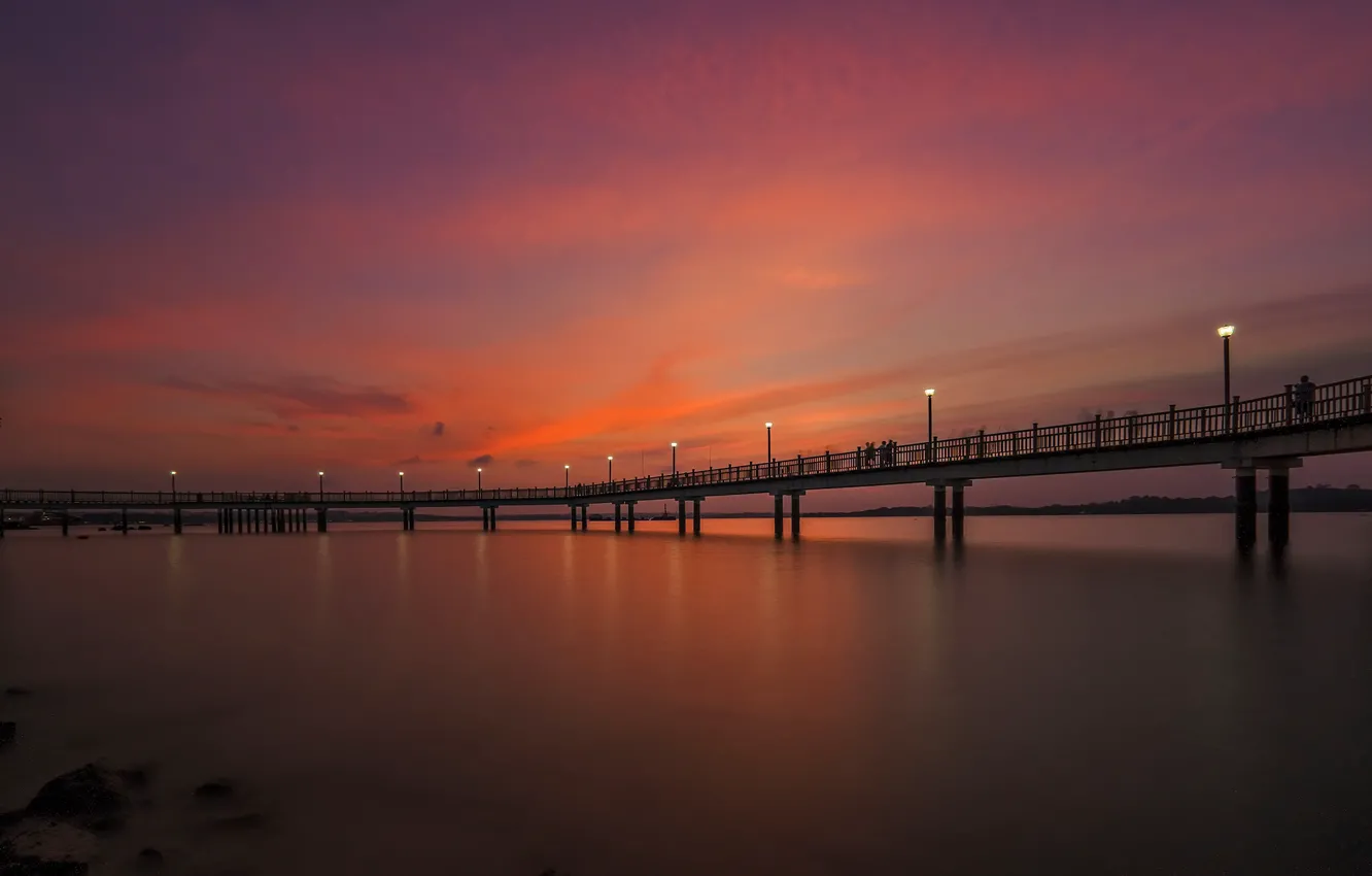 Photo wallpaper sunset, lights, pierce