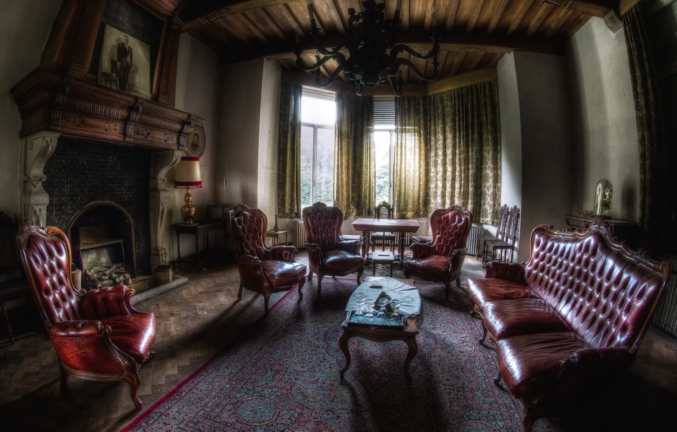 Photo wallpaper design, interior, fireplace, living room, Gothic style, Gothic interior, Gothic room decor