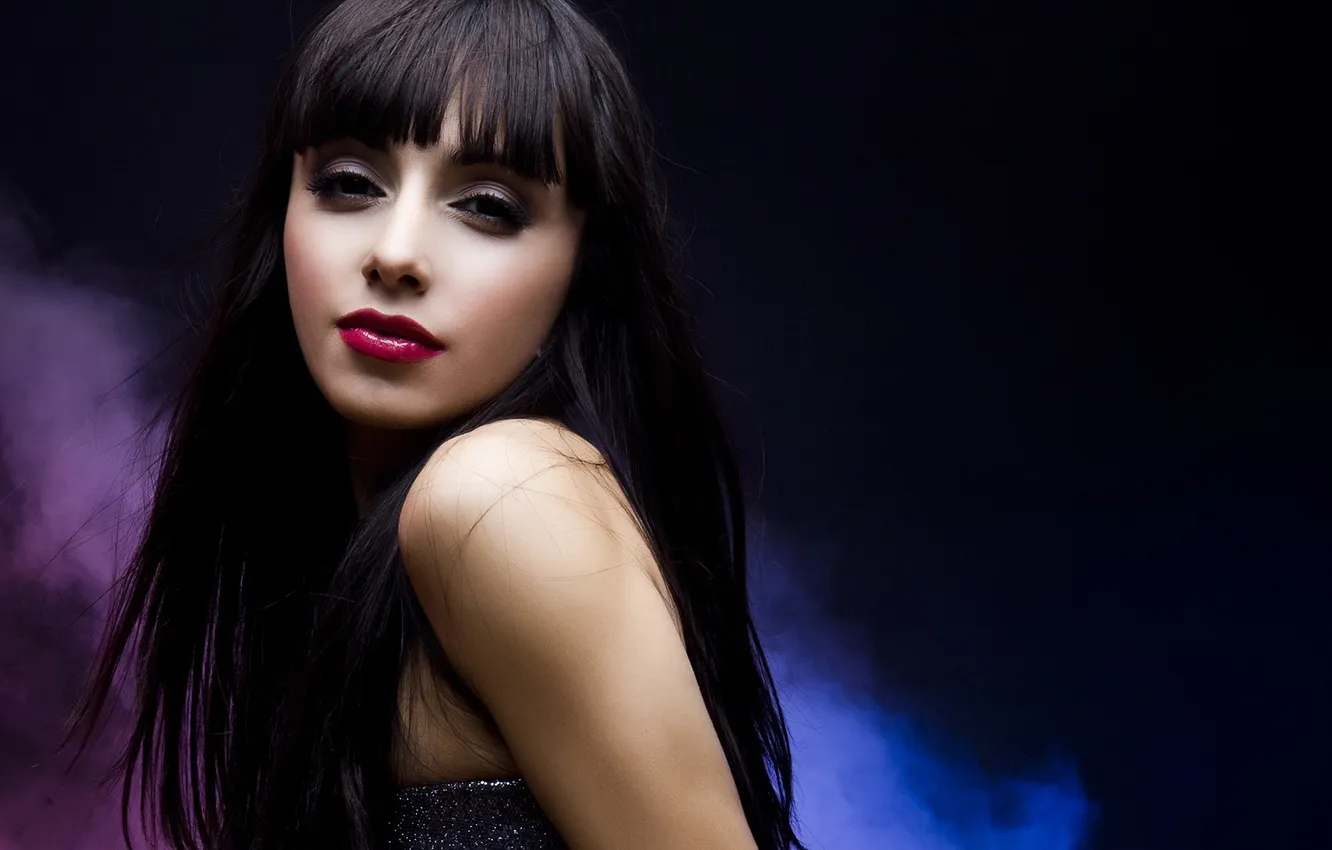 Photo wallpaper look, girl, brunette, lips