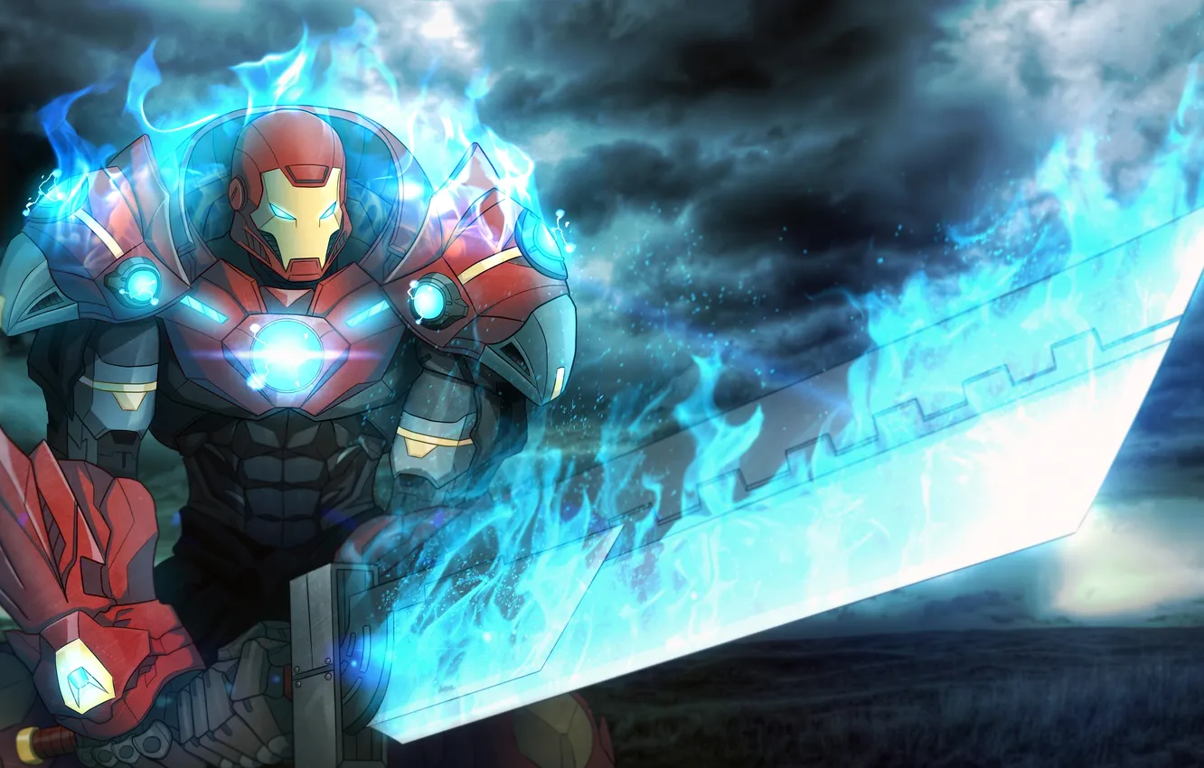 Photo wallpaper sword, costume, armor, Iron Man, fan art, Tony Stark