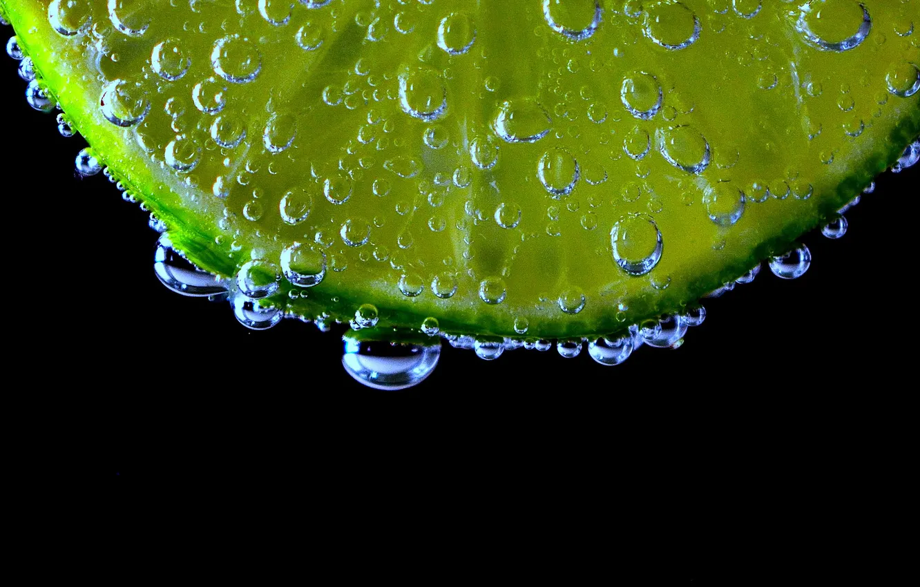 Photo wallpaper water, bubbles, lemon, slice, the air, lime