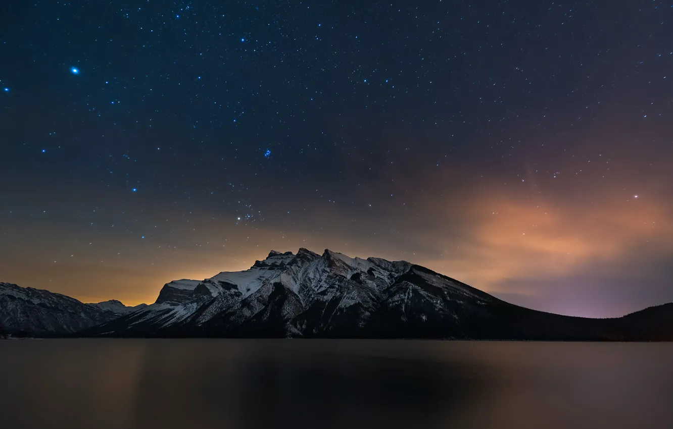 Photo wallpaper night, mountain, lake, stars, canada, alberta, banff