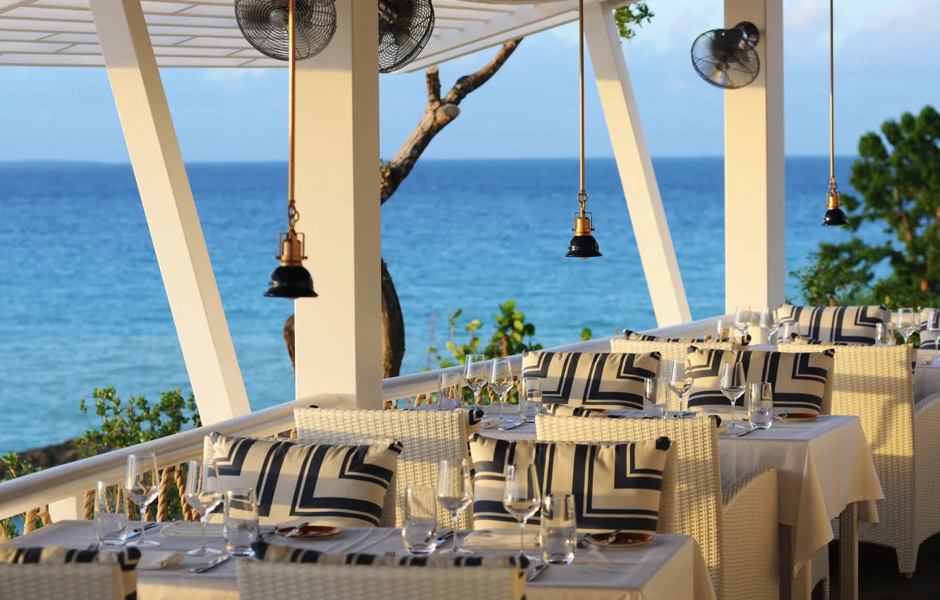 Photo wallpaper beach, restaurant, sea view, terrace, Croatia, restaurant, sea view, beachfront