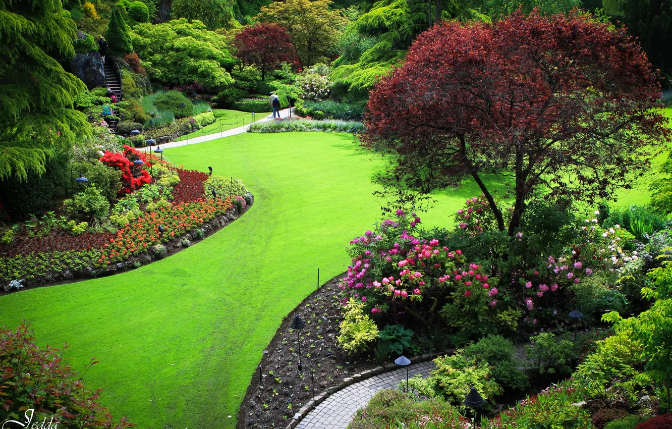 Photo wallpaper grass, trees, flowers, Park, people, garden, Canada, lawn
