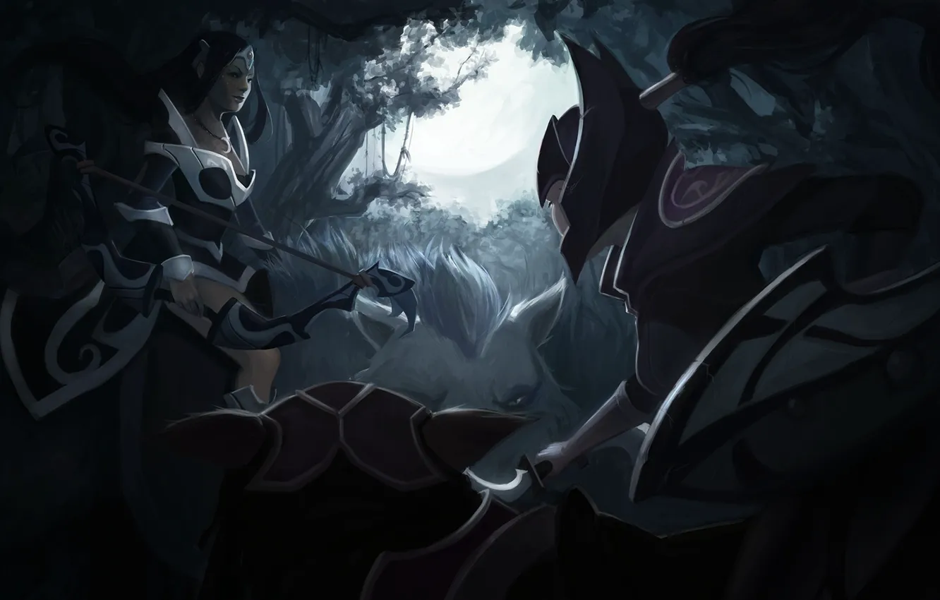 Photo wallpaper cat, art, beast, dota 2, Luna, Mirana, Princess of the Moon, Moon Rider