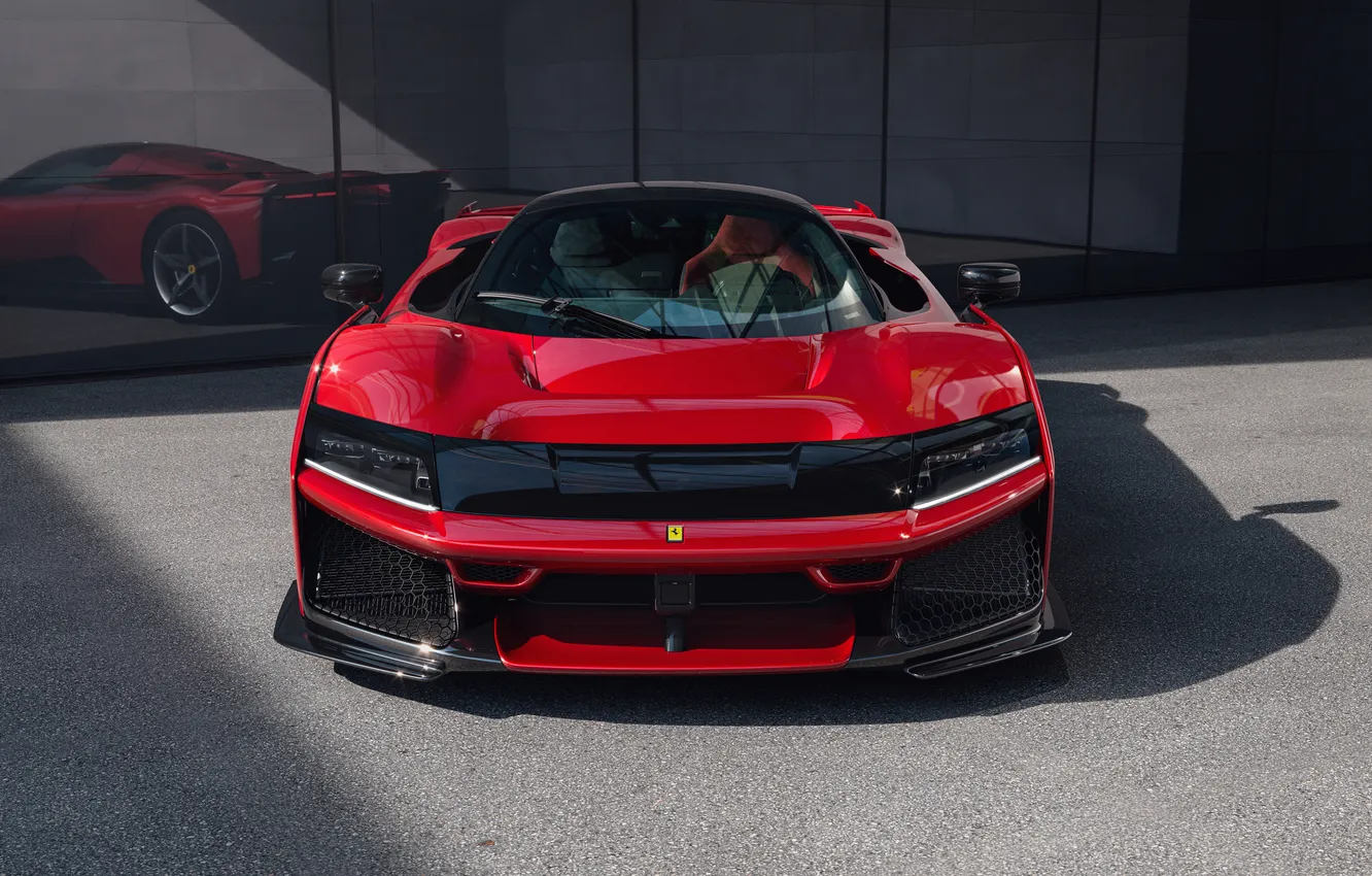 Photo wallpaper Front, Supercar, Front view, 2025, Italy Car, V6 Engine, Red & Black, Twin Turbo Hybrid