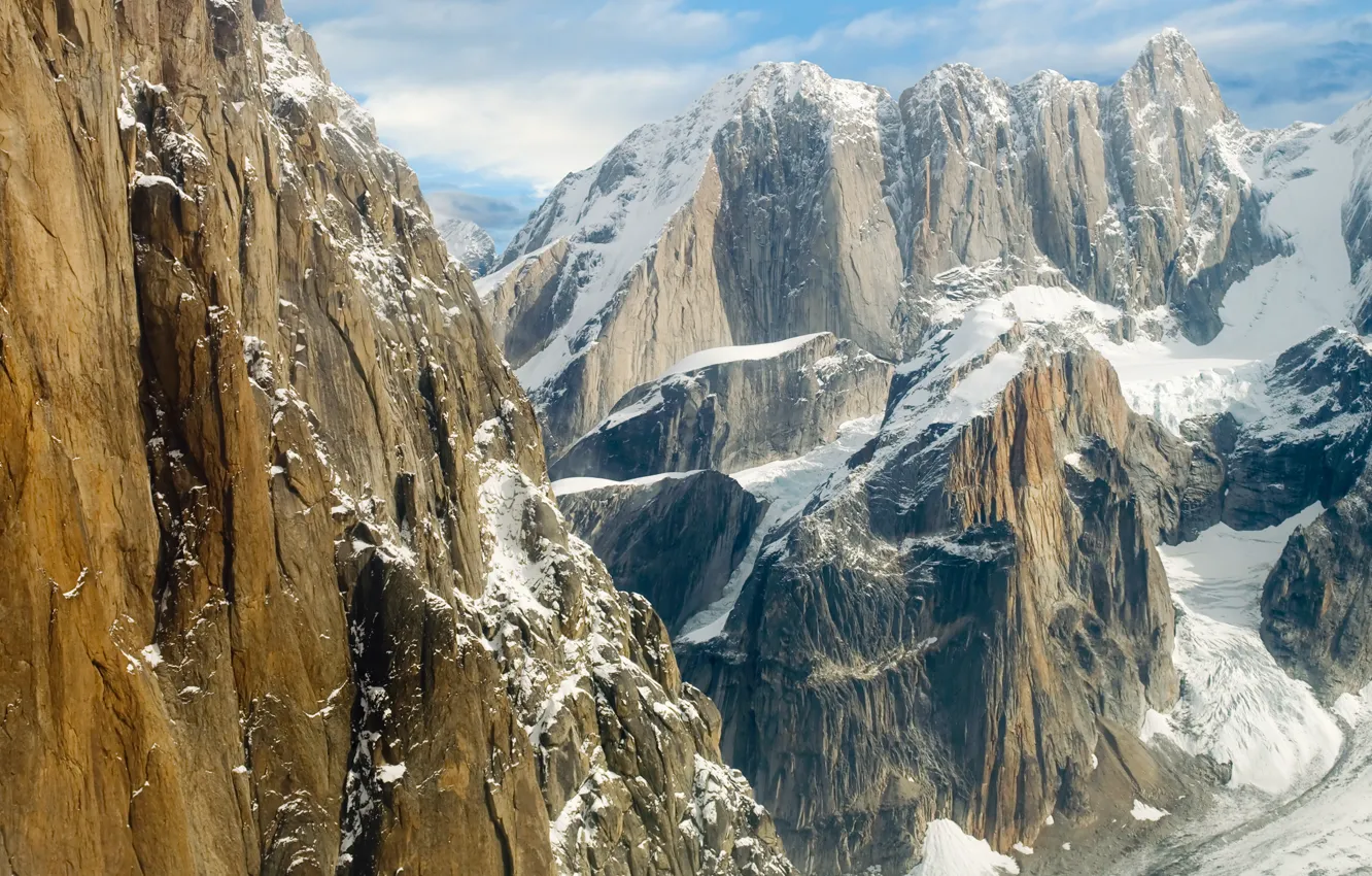 Photo wallpaper snow, mountains, rocks