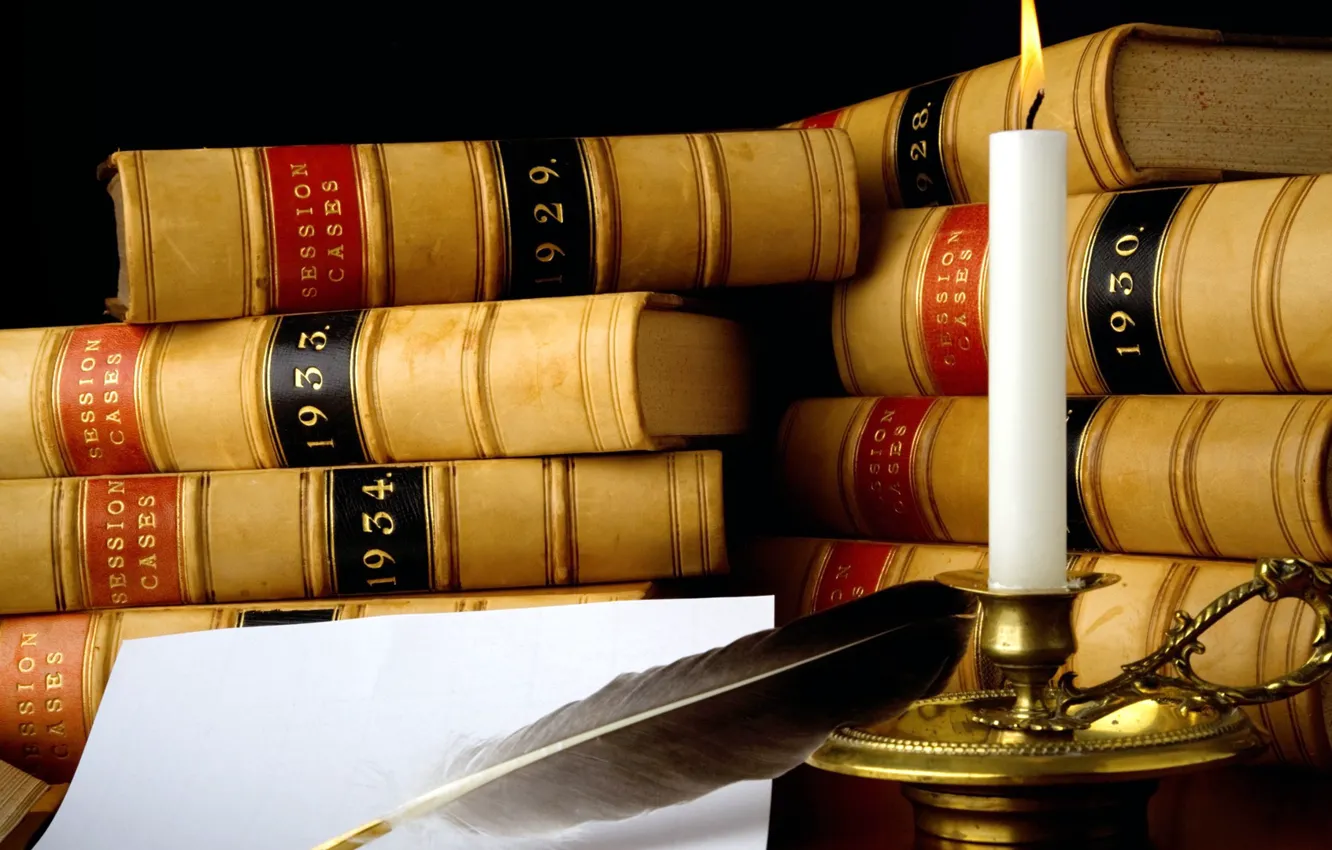 Photo wallpaper candles, feathers, book