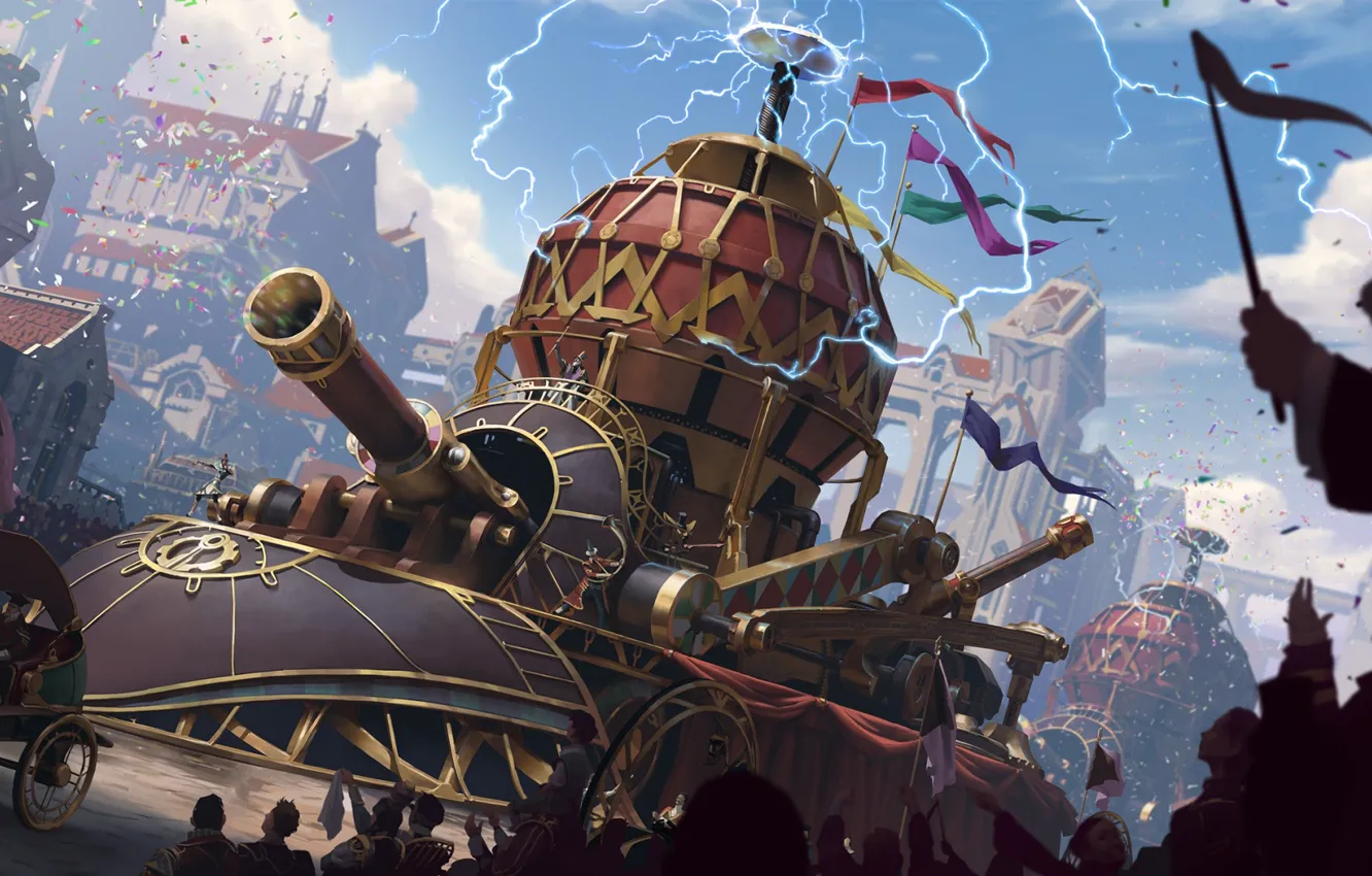 Photo wallpaper lightning, people, tank, Legends of Runeterra