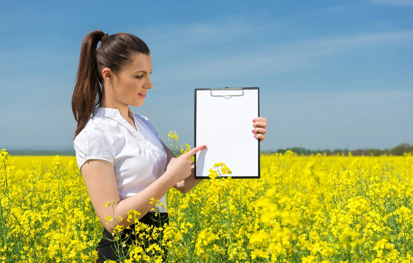 Photo wallpaper field, summer, the sky, leaves, girl, the sun, nature, pose