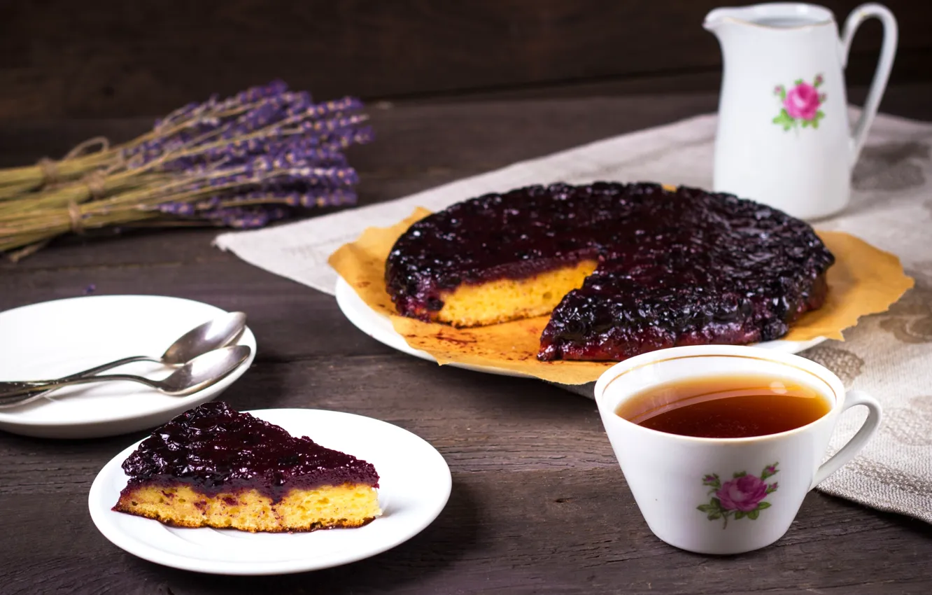 Photo wallpaper tea, pie, cakes, lavender, currant