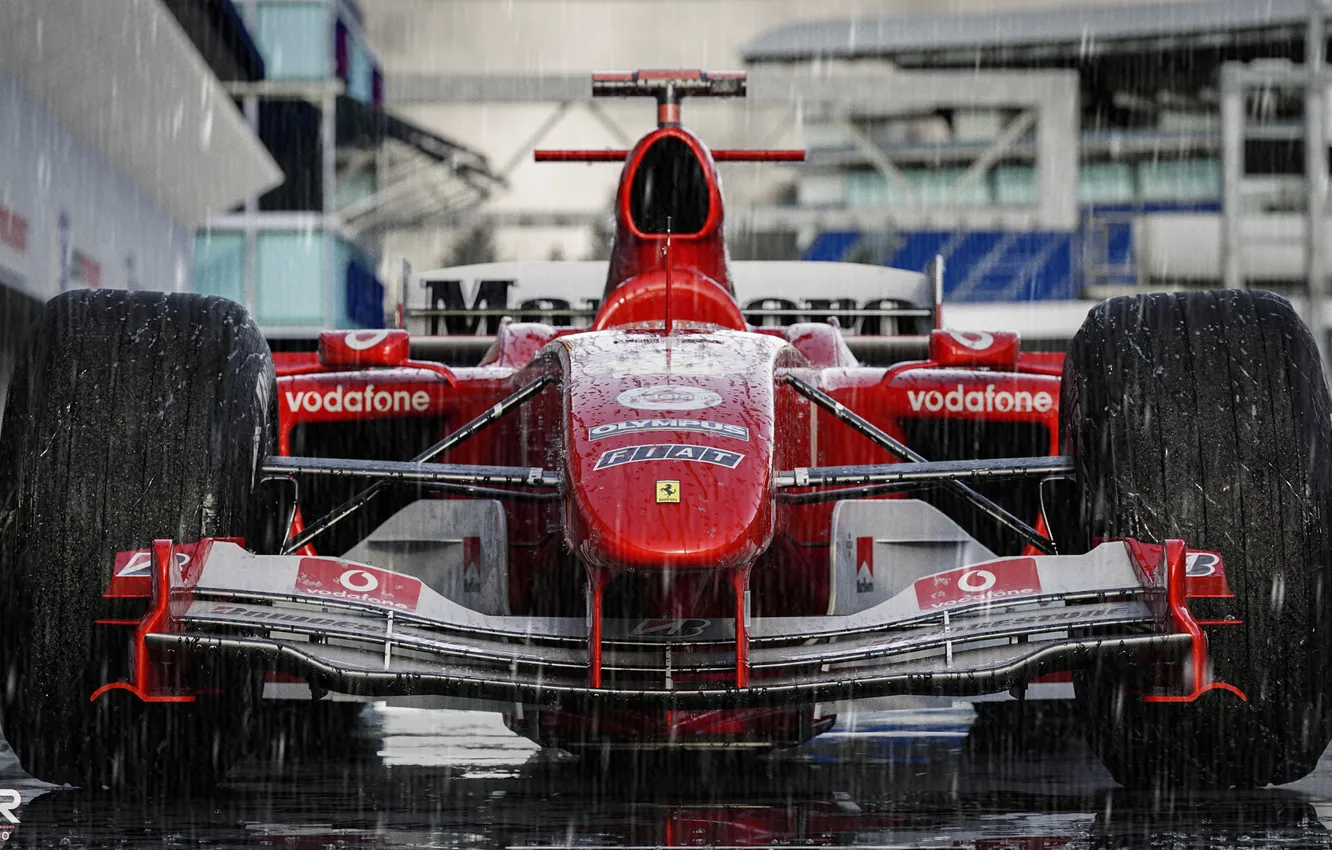 Photo wallpaper machine, rendering, rain, formula 1, sports car, the car, the shower, Schumacher