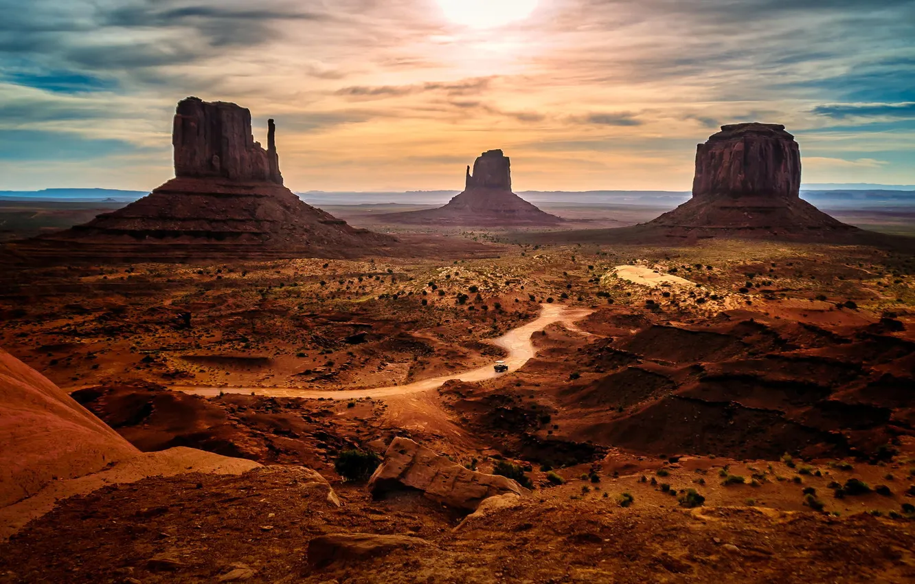 Photo wallpaper landscape, mountains, desert, the Avenue of monuments