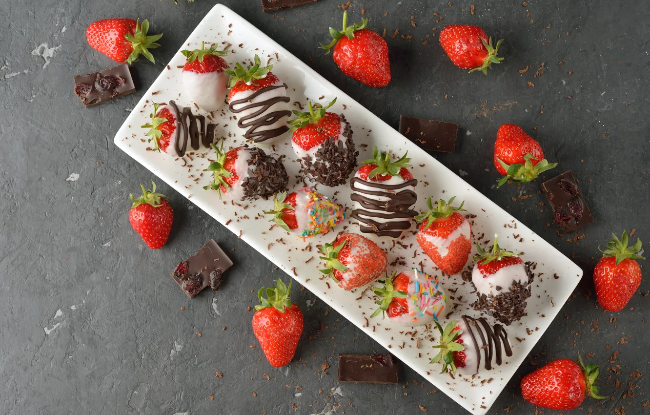 Photo wallpaper berries, dessert, chocolate, dessert, chocolate-covered strawberries