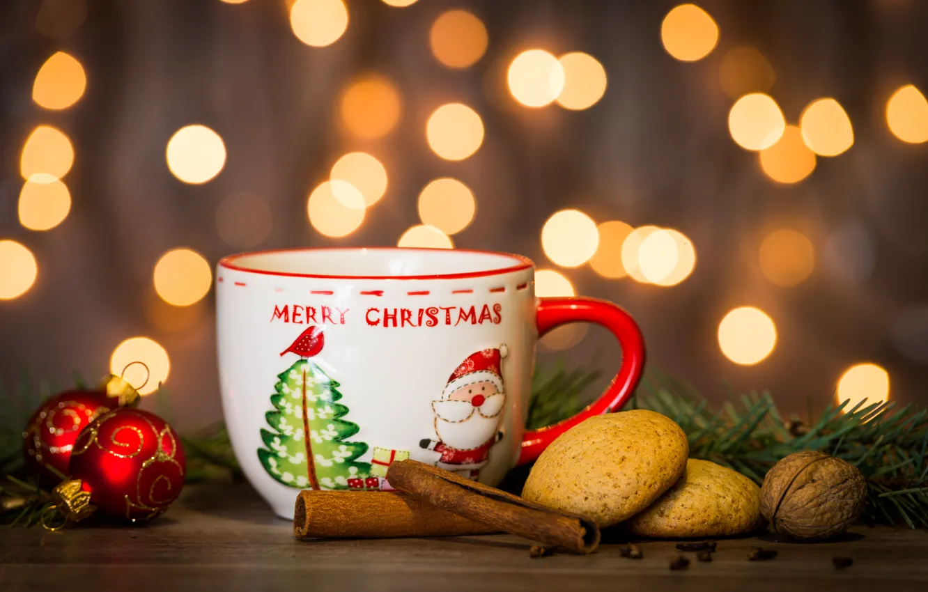 Photo wallpaper decoration, New Year, cookies, Christmas, Cup, Christmas, cup, Merry Christmas